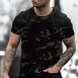 **- Men Camoflage  Print Short Sleeve T-Shirt Summer Casual Crew Neck Pullove…